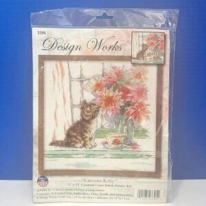 Vintage Design Works Curious Kitty Counted Cross Stitch Kit